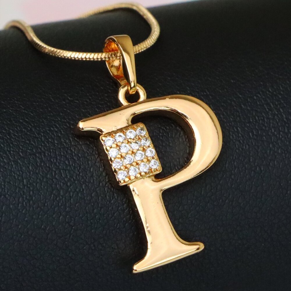 "Rose Gold P Letter Pendant with CZ Accents, XPPT1427